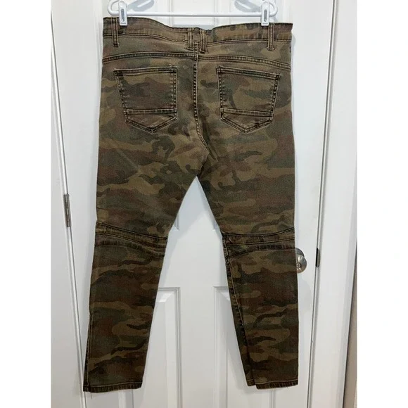 Smoke Rise Mens Camo Moto Pants Green Brown Camouflage Slim Fit 36x31 - Picture 2 of 4